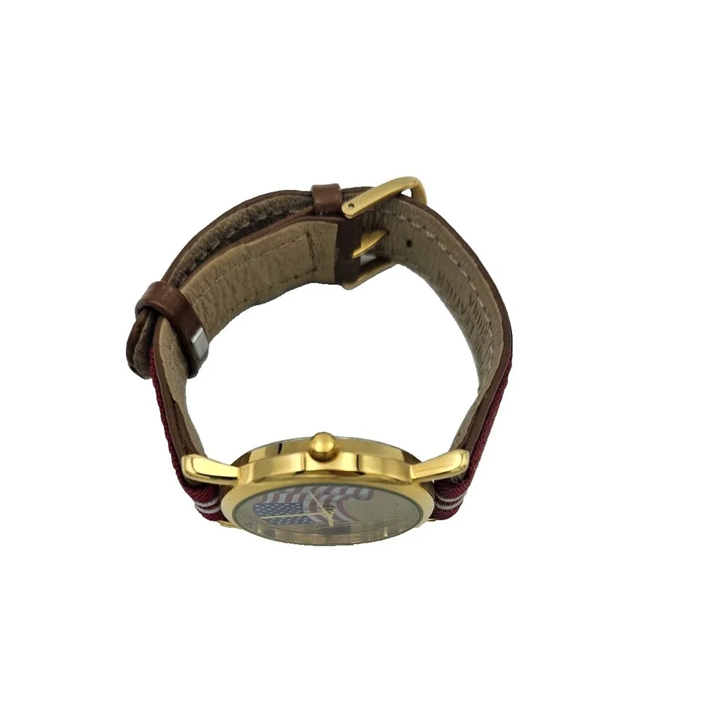 Valdawn USA Flag Watch Patriotic Americana Quartz Gold Tone Wristwatch